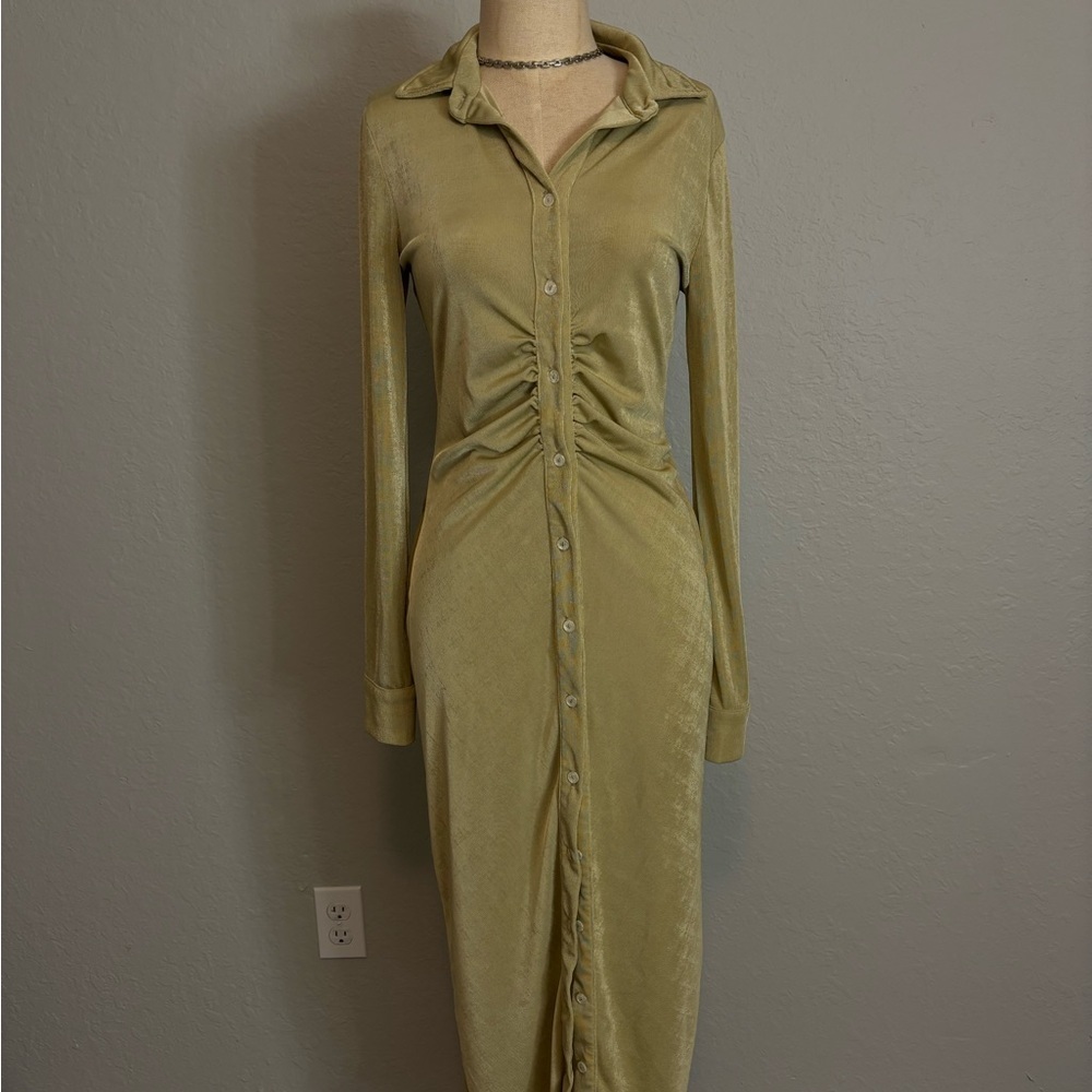 Elegant Gold Button-Down Dress